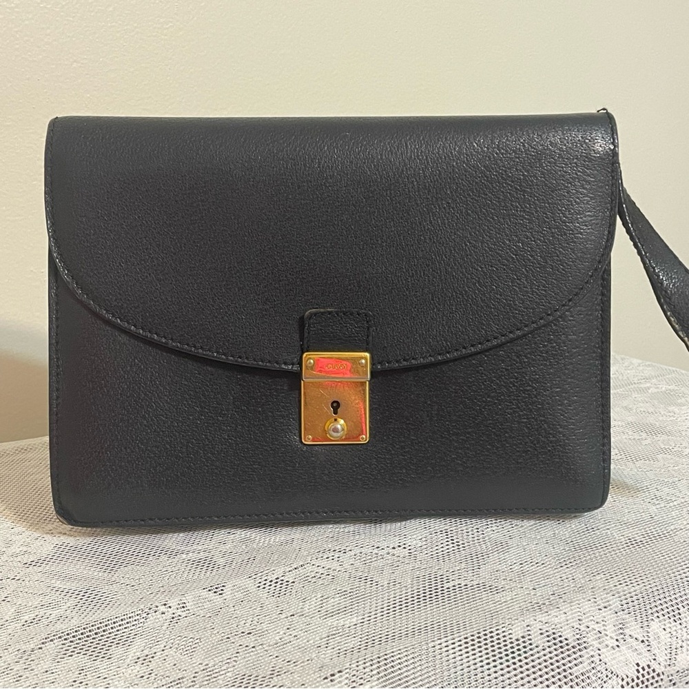 Gucci Vintage Black Leather Clutch 1980s 1990s Purse Designer Handbag - Picture 3 of 16